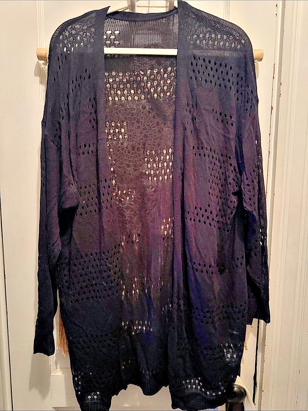 SHEIN Sheer Open-Knit Cardigan in Black Size 2XL Like New